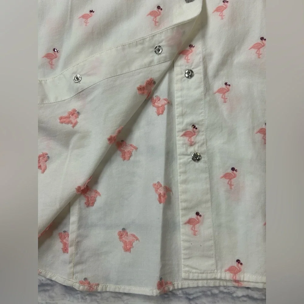 Marc Jacobs White Shirt with Pink Flamingo Pattern & Rhinestones. - Picture 5 of 11